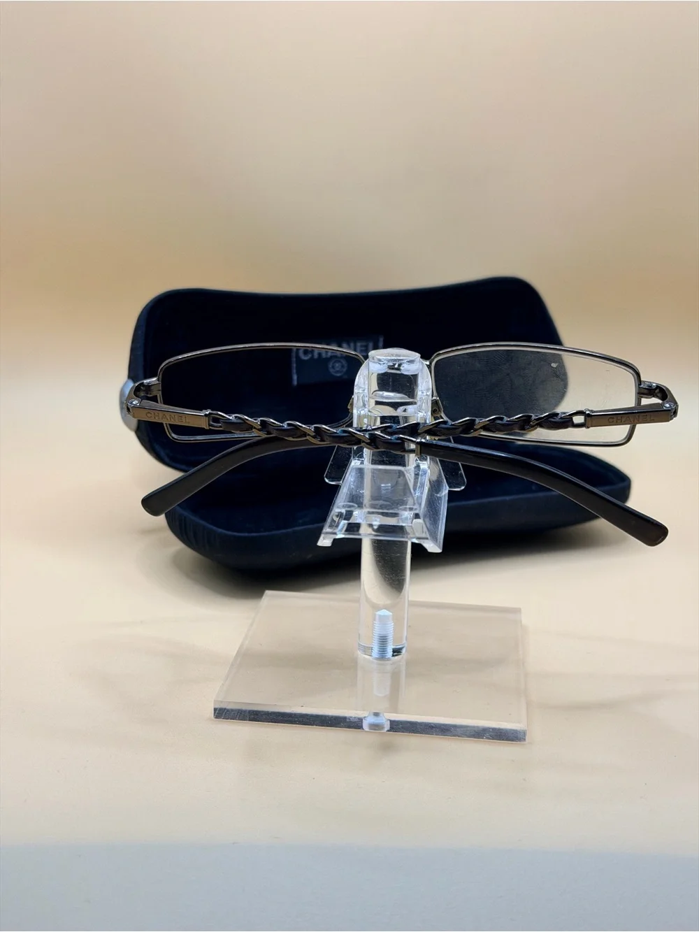 CHANEL Rectangular Metal Rim Eyeglasses